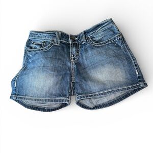 BKE Denim Blue Jean Shorts with Bold Stitching and Detailed Rear Pockets size 27